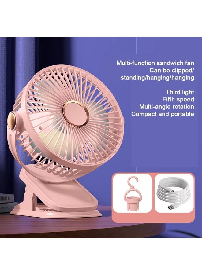 Ruay Upgraded portable fan, USB rechargeable desk fan, quiet camping fan, five-speed USB fan, powerful airflow, strong clip, suitable for golf carts, offices, outdoor travel, camping tents, and gym treadmills - RA51 - Image 2