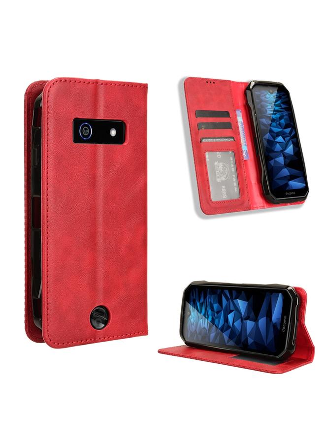 Green Tiger For Kyocera DuraForce EX KC-S703 / KY-51D Magnetic Buckle Retro Texture Leather Phone Case(Red)