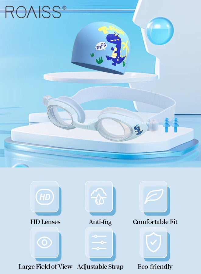 roaiss 3 Pcs Swim Goggle Set for Kids, High-definition Waterproof and Anti-fog Goggle, Soft Silicone Swim Cap and Earplugs, Indoor and Outdoor Safety Swimming Gear for Boys and Girls Age 3-12 - Image 2