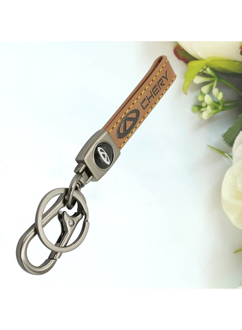 Cherry Super Finish Metal Ring Keychain PU Leather Strap Car Key Chain  - Image 1