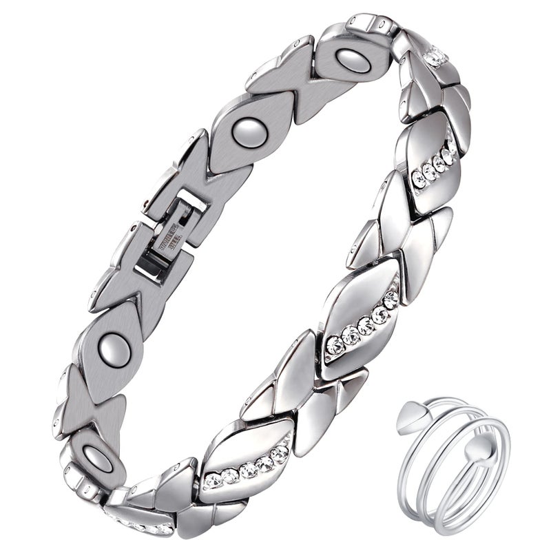 Feraco Copper Bracelet for Women 99.99% Solid Copper Magnetic Bracelets, Unique X Shape Links, Magnetic Field Therapy Jewelry Gifts (Silver X with Ring) - Image 1