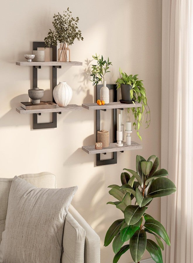 HOOBRO Floating Shelves, 15 Inch Wall Shelf Set of 2, Wall Mounted Storage Shelves 2-Tier, Hanging Bathroom Shelves, for Living Room, Bedroom, Bathroom, Kitchen, Greige BG32BJ01 - Image 1