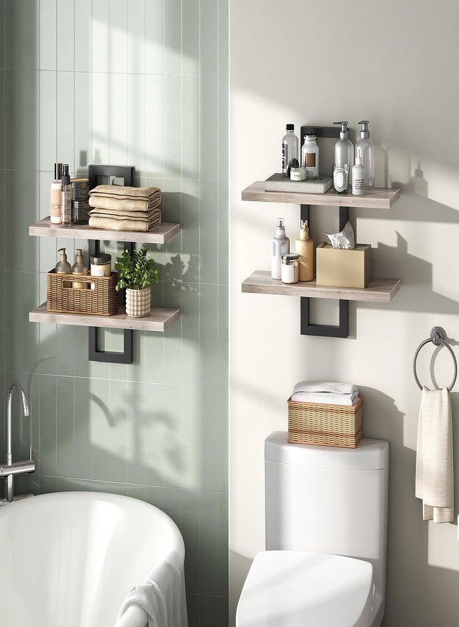HOOBRO Floating Shelves, 15 Inch Wall Shelf Set of 2, Wall Mounted Storage Shelves 2-Tier, Hanging Bathroom Shelves, for Living Room, Bedroom, Bathroom, Kitchen, Greige BG32BJ01 - Image 4