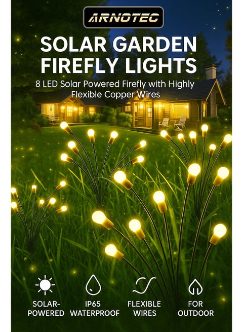 أضواء حديقة اليراعات الشمسية | 8 مصابيح LED تعمل بالطاقة الشمسية في الهواء الطلق | أسلاك نحاسية مرنة | إضاءة زخرفية للممرات والحدائق (أبيض دافئ)