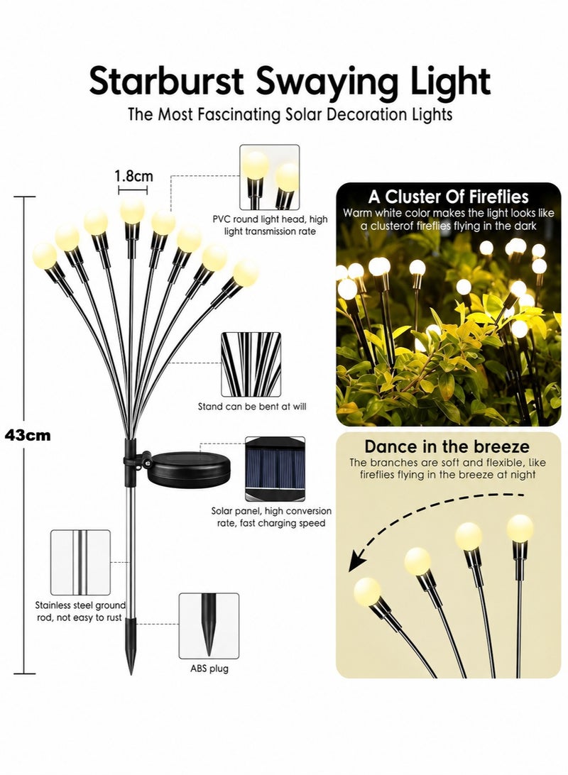 ARNOTEC Solar Garden Firefly Lights, 1 Pack 8 LED Outdoor Solar Decorative Lights, Flexible Copper Wire Firefly Effect Pathway & Yard Lights, IP65 Waterproof Warm White Garden Lighting - Image 2