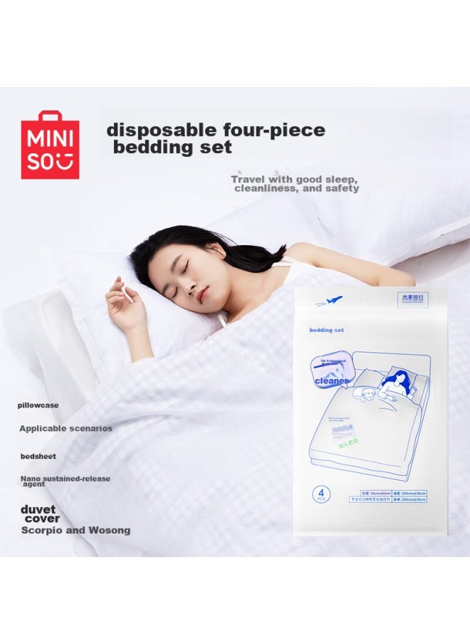 Miniso Miniso Disposable Four-piece Bedding Set, Travel Essential, Hotel And Business Trip Portable Kit, 1 Pack  - Image 1