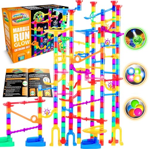 Marble Genius Marble Run Race Track 300Piece Multicolor Glow Extreme Set STEM Building Toy Marble Race Set for Kids Ages 4 - Image 1