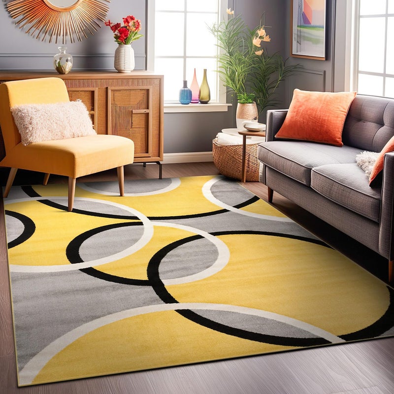 Rugshop Contemporary Abstract Circles Easy Maintenance for Home OfficeLiving RoomBedroomKitchen Soft Area Rug 66 x 9 Yellow