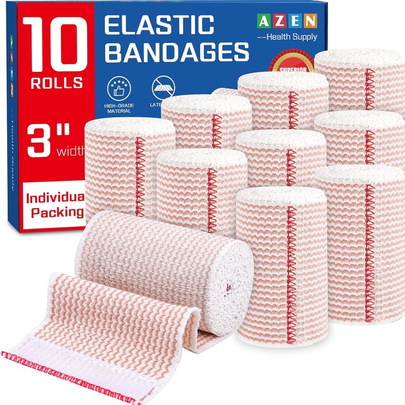 AZEN لفافة ضاغطة مرنة AZEN Premium 10 حزمة 3 بوصة للقدم والكاحل والركبة والبطن والجسم لمرضى الوذمة اللمفية خالية من اللاتكس - Image 1