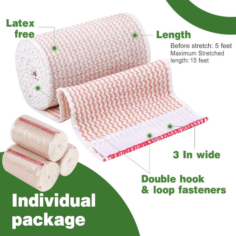 AZEN لفافة ضاغطة مرنة AZEN Premium 10 حزمة 3 بوصة للقدم والكاحل والركبة والبطن والجسم لمرضى الوذمة اللمفية خالية من اللاتكس - Image 2