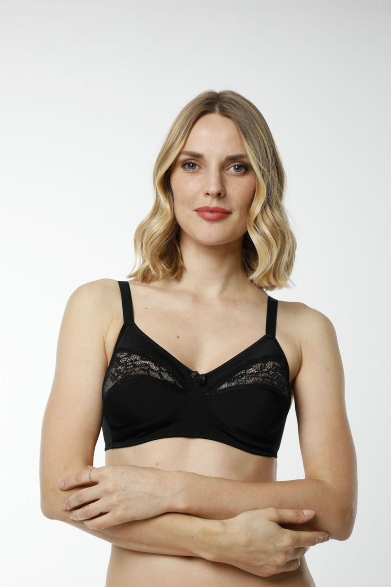 HMD Underwear Hmd 6080 Women's 3-Piece Ribana 100% Cotton Black Thin Strap Breast Lace Detailed Minimizer Bra  - Image 4