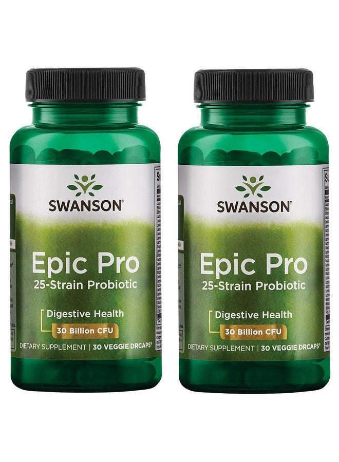 SWANSON Epic Pro 25 Strain Probiotic 30 Billion Cfu Digestive Health Immune System Support Prebiotic Nutraflora Fos 30 Drcaps Veggie Capsules (Caps) (2 Pack) - Image 2