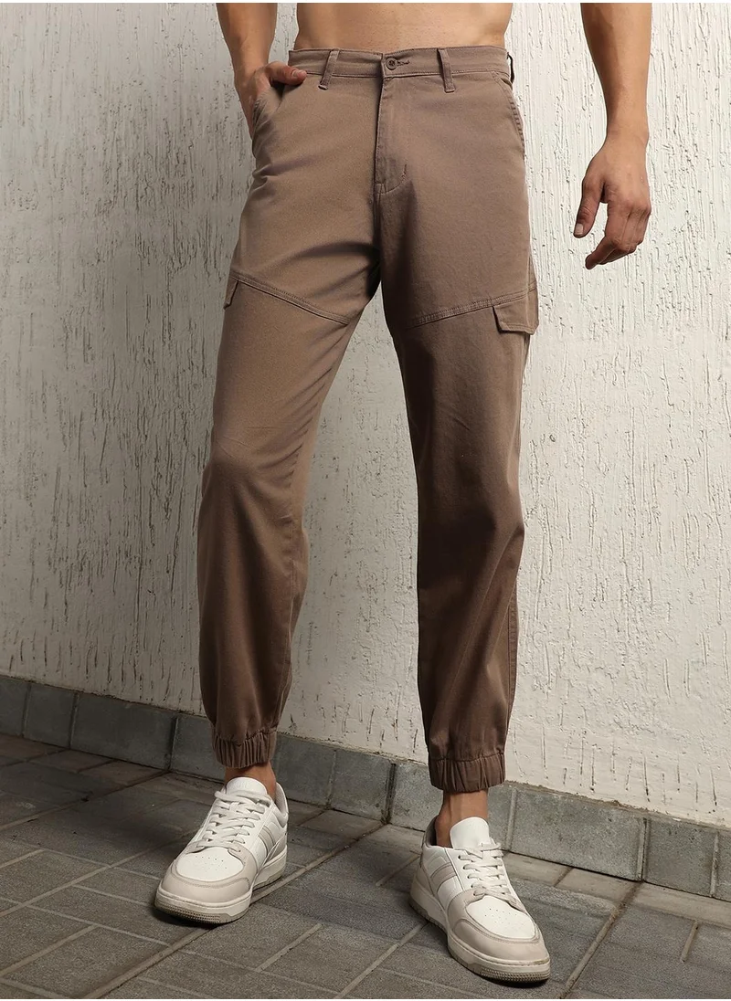 هوبرهولمي Baggy Trousers for Men - Brown Cotton Stretch