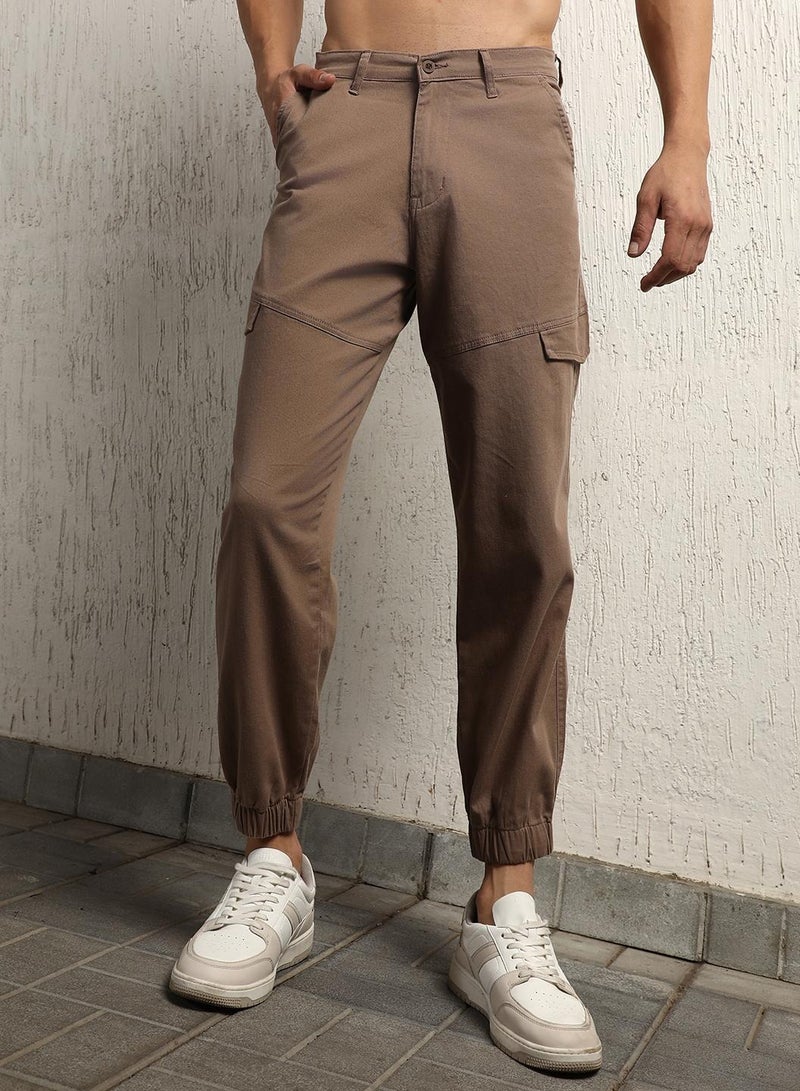 Hubberholme Baggy Trousers for Men - Brown Cotton Stretch  - Image 1
