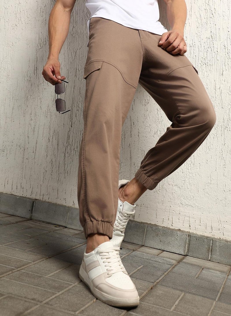 Hubberholme Baggy Trousers for Men - Brown Cotton Stretch  - Image 2