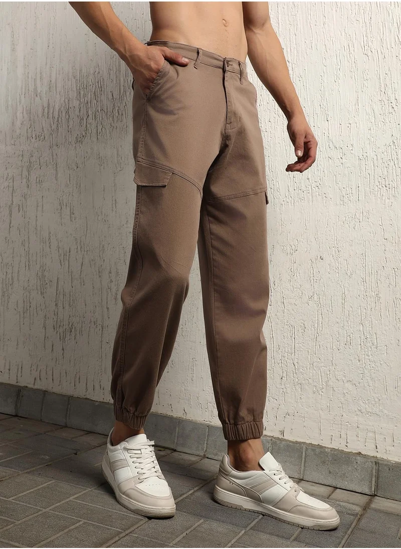 هوبرهولمي Baggy Trousers for Men - Brown Cotton Stretch