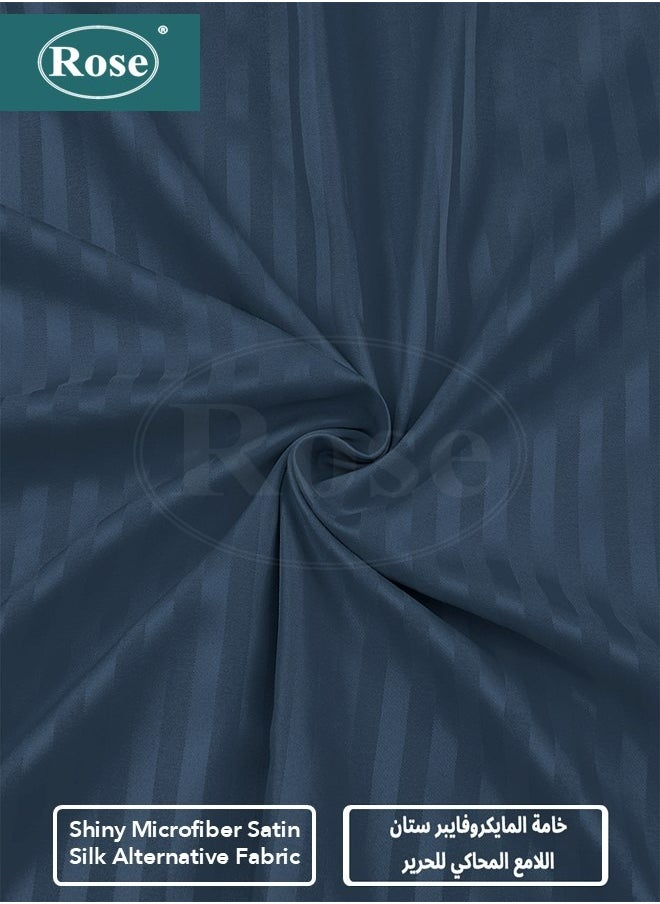 Rose - Rose Luxurious Hotel Stripe Fitted Sheet with Deep Pockets and Pillow Cases, Bed Sheet 3-Pieces Set, Soft & Silky Microfiber Breathable and Cooling, King Size 200x200+35 cm, Dark Blue - Image 1