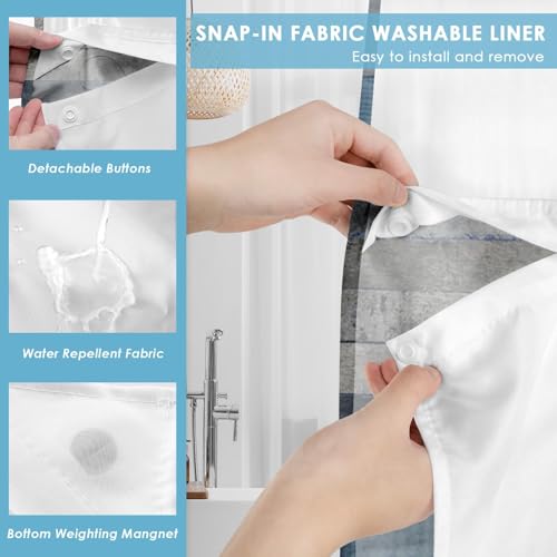 Nesphy No Hook Blue Daisy and Butterfly Shower Curtain with Snap in Fabric Liner Set, Rustic Farmhouse Double Layers Waterproof Fabric with See Through Top Window Open Grommet Bath Curtain 71x74 Inch - Image 3