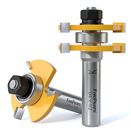 FivePears Tongue and Groove Router Bit Set with 1/2" Shank,T Shape 3 Teeth Wood Milling Cutter Woodworking Tool(2pcs) - Image 1