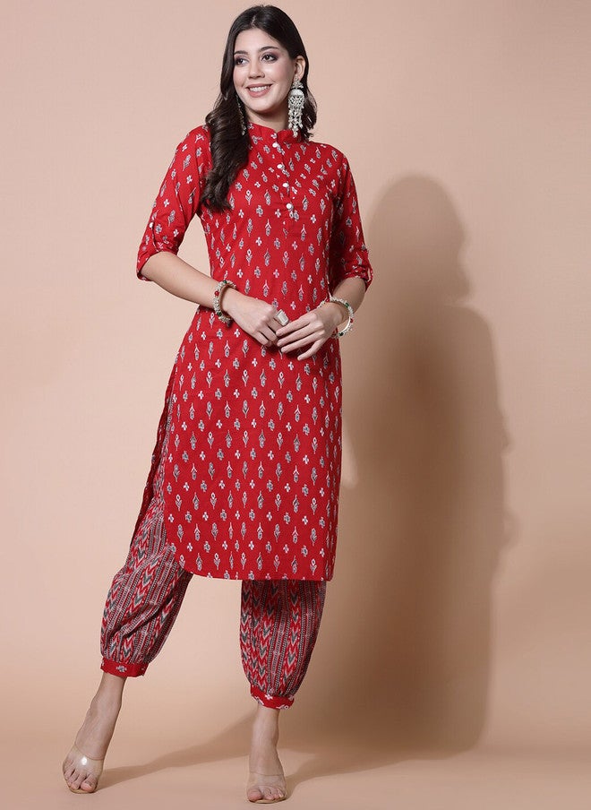 LARGISH Ethnic Motifs Printed Regular Pure Cotton Kurta With Salwar - Image 1