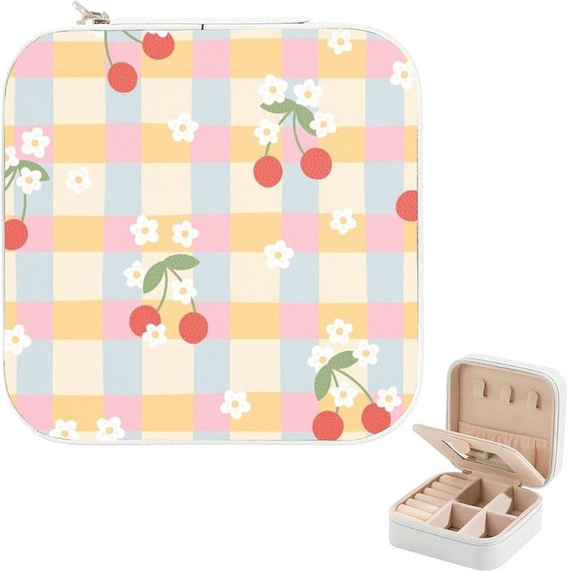 صندوق مجوهرات جلدى مخصص مع مرآة هدية عيد ميلاد للنساء والفتيات - Image 1