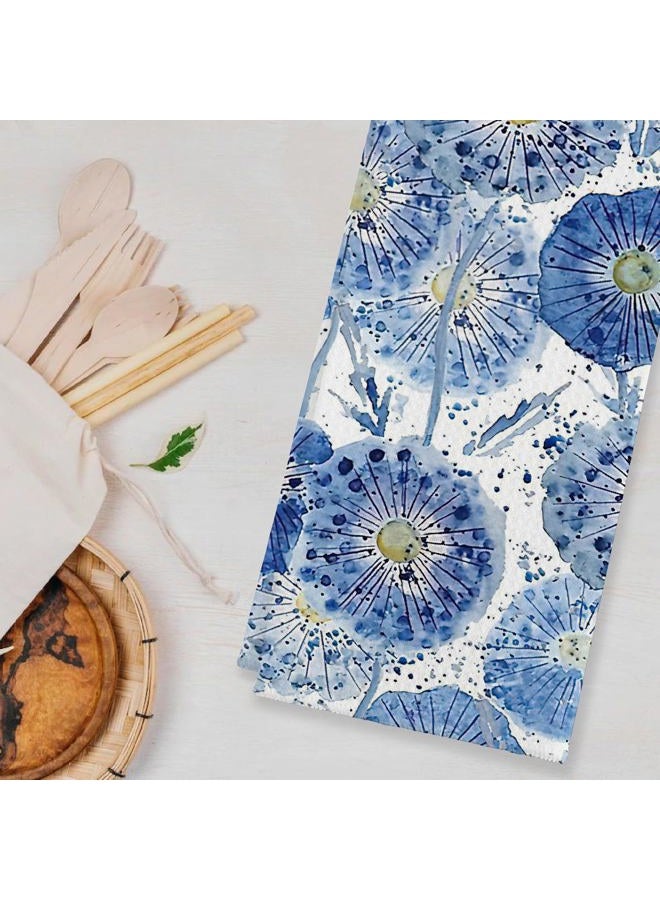 EIONEY Watercolor Light Blue and Indigo Dandelion Cottagecore Kitchen Towels & Tea Towels,Dish Cloth Flour Sack Hand Towel for Farmhouse Kitchen Decor,24x16 Inches Cotton Dish Towels Dishcloths Set of 2 - Image 2