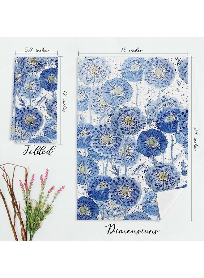 EIONEY Watercolor Light Blue and Indigo Dandelion Cottagecore Kitchen Towels & Tea Towels,Dish Cloth Flour Sack Hand Towel for Farmhouse Kitchen Decor,24x16 Inches Cotton Dish Towels Dishcloths Set of 2 - Image 5
