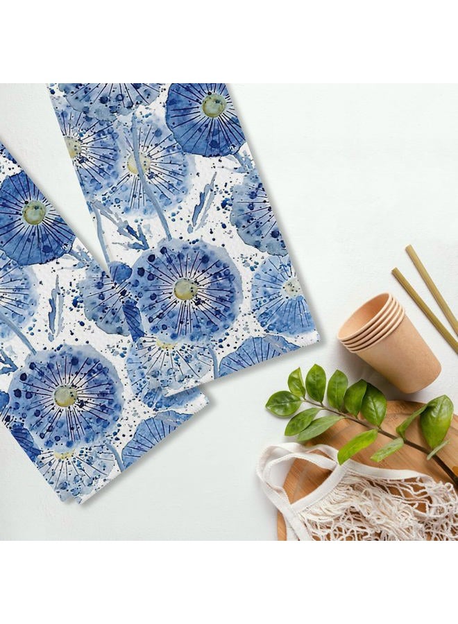 EIONEY Watercolor Light Blue and Indigo Dandelion Cottagecore Kitchen Towels & Tea Towels,Dish Cloth Flour Sack Hand Towel for Farmhouse Kitchen Decor,24x16 Inches Cotton Dish Towels Dishcloths Set of 2 - Image 4