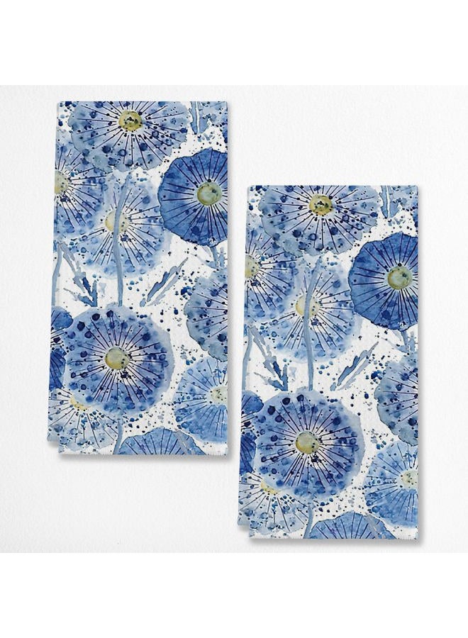 EIONEY Watercolor Light Blue and Indigo Dandelion Cottagecore Kitchen Towels & Tea Towels,Dish Cloth Flour Sack Hand Towel for Farmhouse Kitchen Decor,24x16 Inches Cotton Dish Towels Dishcloths Set of 2 - Image 1