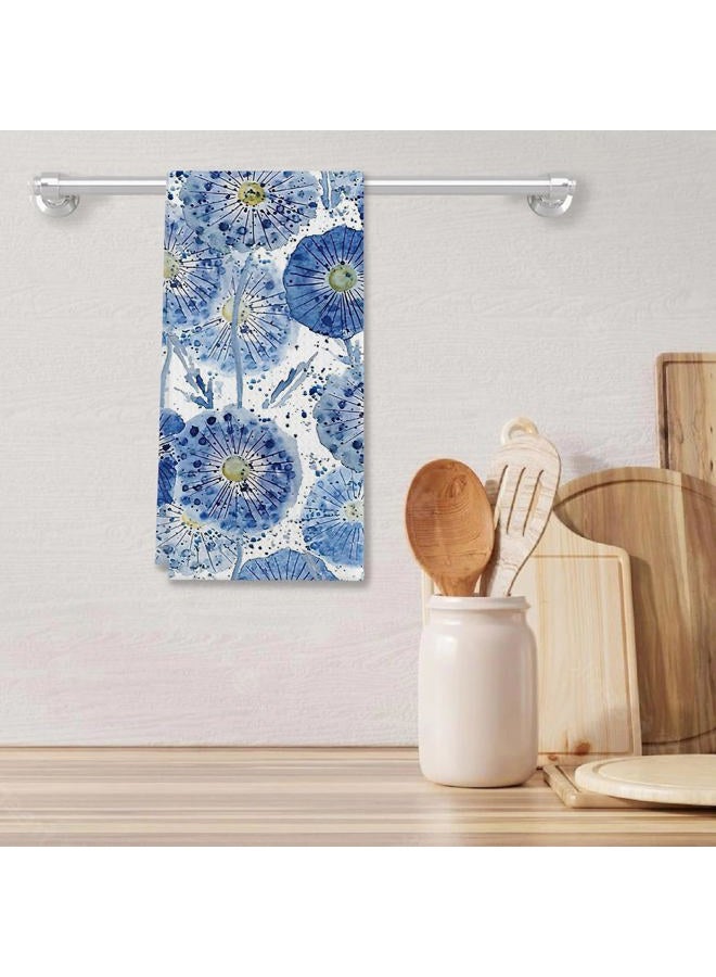 EIONEY Watercolor Light Blue and Indigo Dandelion Cottagecore Kitchen Towels & Tea Towels,Dish Cloth Flour Sack Hand Towel for Farmhouse Kitchen Decor,24x16 Inches Cotton Dish Towels Dishcloths Set of 2 - Image 3