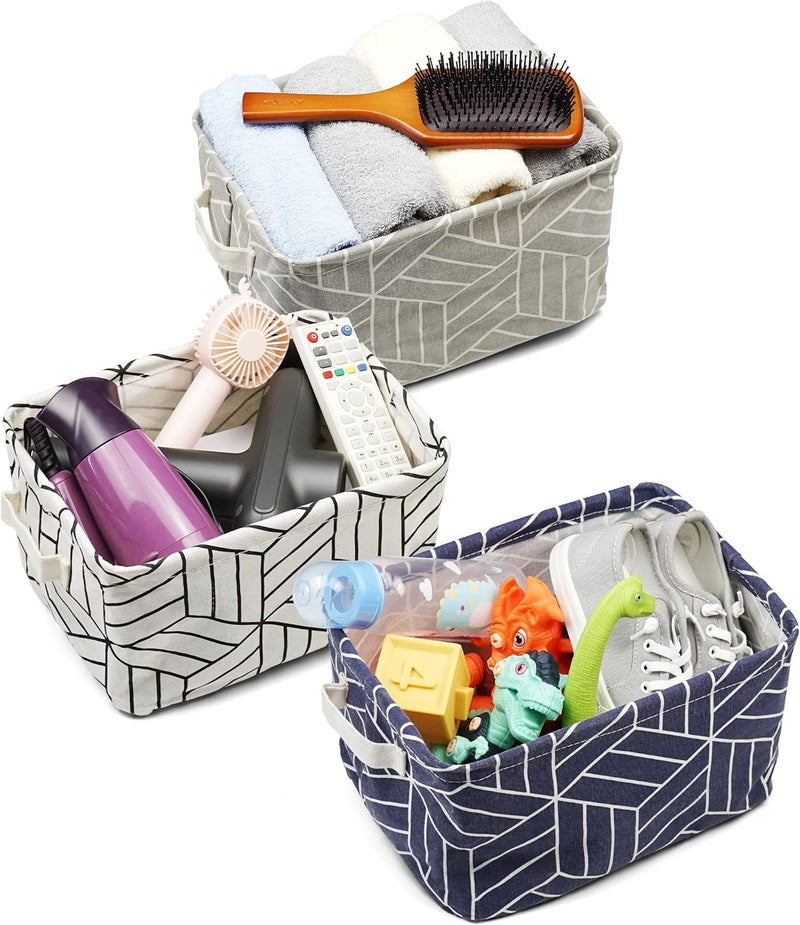 Crowned 6 Pcs Storage Basket Foldable Cube Fabric Bins Square Mini Box Receive Organizer Rectangle Canvas with Handles for Home Office Books Small 11x8x6.3 inch Navy - Image 4