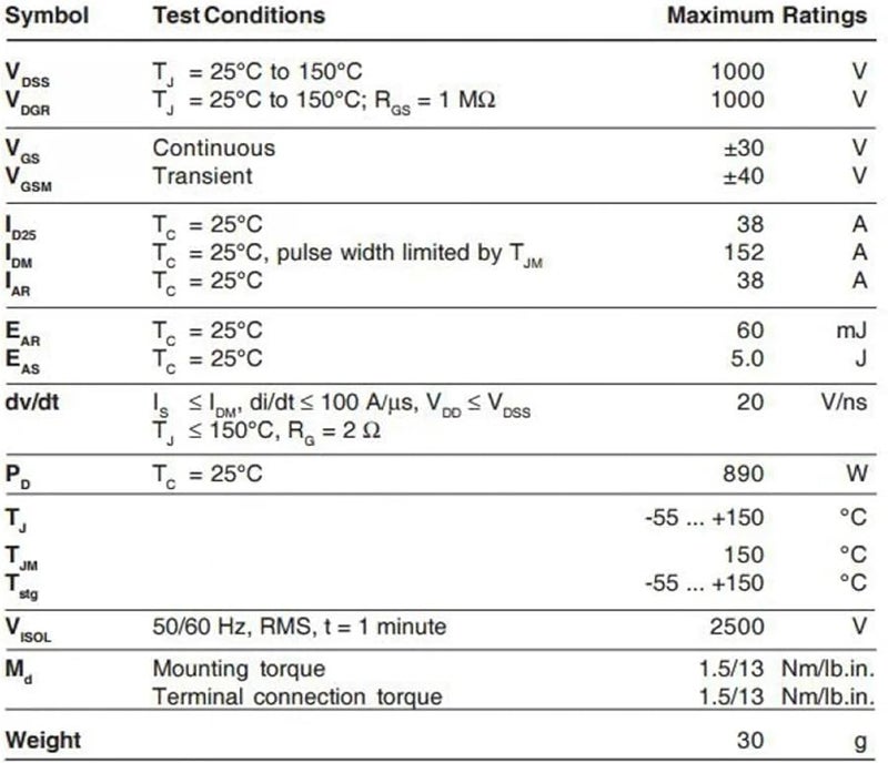 IXFN38N100Q2 ترانزستور طاقة من نوع N-قناة في وضع التعزيز 38 أمبير 1000 فولت 1 أمبير 50 فولت أسود - Image 3