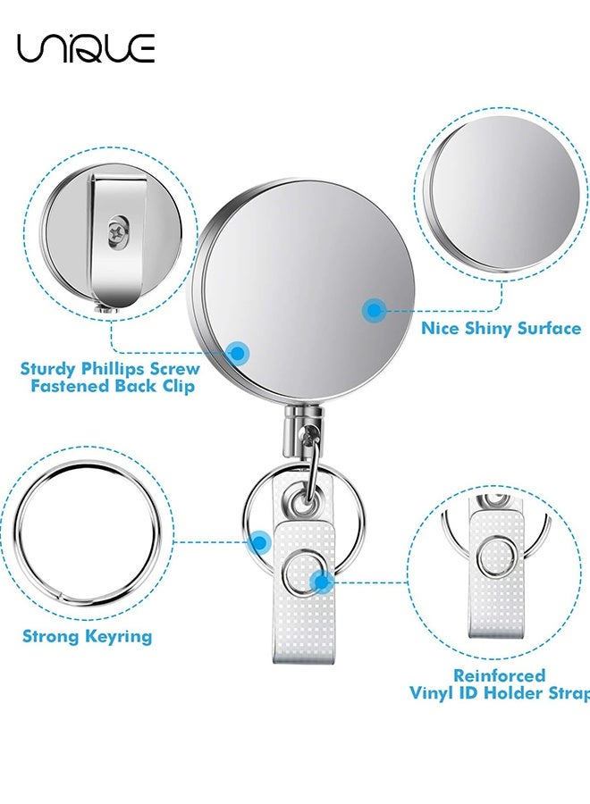 يونيك 4 قطع حامل شارة قابل للسحب - بكرات معدنية لحامل شارة معرف سلسلة المفاتيح مع حزام مشبك حلقة مفتاح الحبل الصلب المقوى - لبطاقة الهوية حلقة تسلق مفتاح بطاقة شارة العمل (فضي) - Image 3