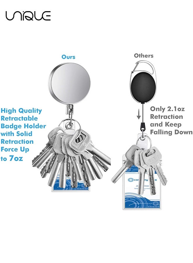 يونيك 4 قطع حامل شارة قابل للسحب - بكرات معدنية لحامل شارة معرف سلسلة المفاتيح مع حزام مشبك حلقة مفتاح الحبل الصلب المقوى - لبطاقة الهوية حلقة تسلق مفتاح بطاقة شارة العمل (فضي) - Image 5