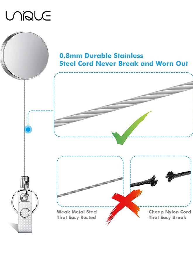 يونيك 4 قطع حامل شارة قابل للسحب - بكرات معدنية لحامل شارة معرف سلسلة المفاتيح مع حزام مشبك حلقة مفتاح الحبل الصلب المقوى - لبطاقة الهوية حلقة تسلق مفتاح بطاقة شارة العمل (فضي) - Image 4