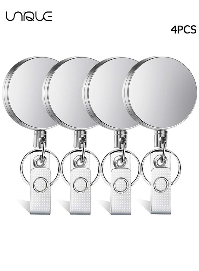 يونيك 4 قطع حامل شارة قابل للسحب - بكرات معدنية لحامل شارة معرف سلسلة المفاتيح مع حزام مشبك حلقة مفتاح الحبل الصلب المقوى - لبطاقة الهوية حلقة تسلق مفتاح بطاقة شارة العمل (فضي) - Image 1