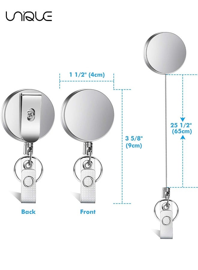يونيك 4 قطع حامل شارة قابل للسحب - بكرات معدنية لحامل شارة معرف سلسلة المفاتيح مع حزام مشبك حلقة مفتاح الحبل الصلب المقوى - لبطاقة الهوية حلقة تسلق مفتاح بطاقة شارة العمل (فضي) - Image 2