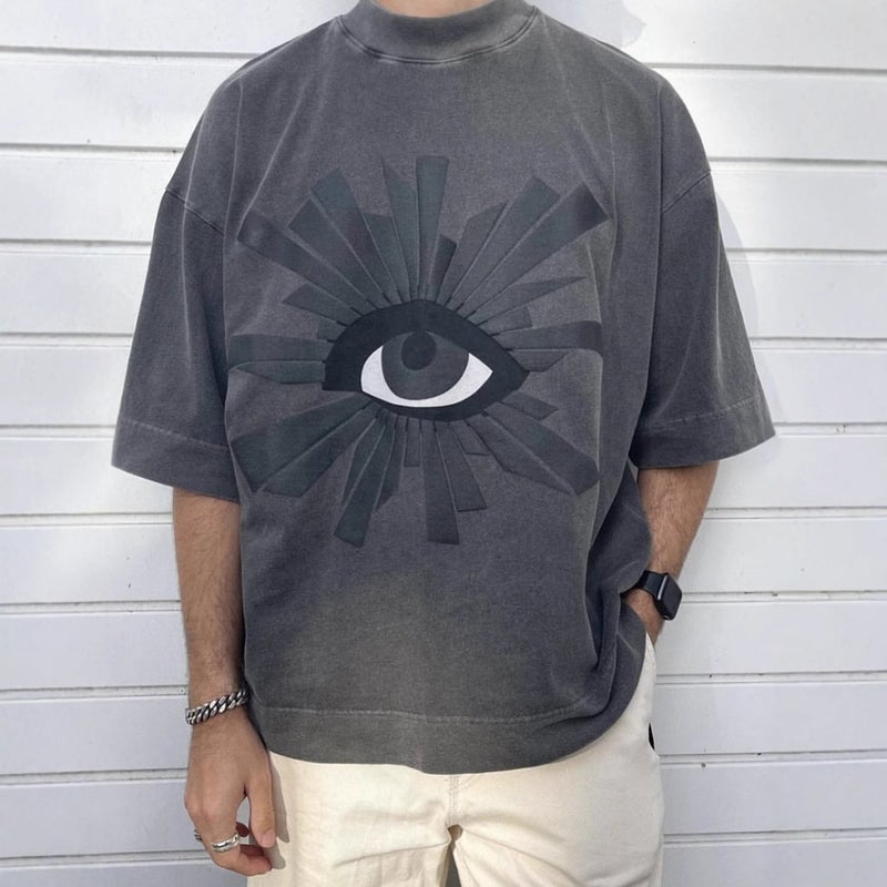 Tide Brand House & Errors Eye Of Truth Letter Foam Printed Short-Sleeved T-Shirt For Men And Women High Street Half-Sleeved - Image 3