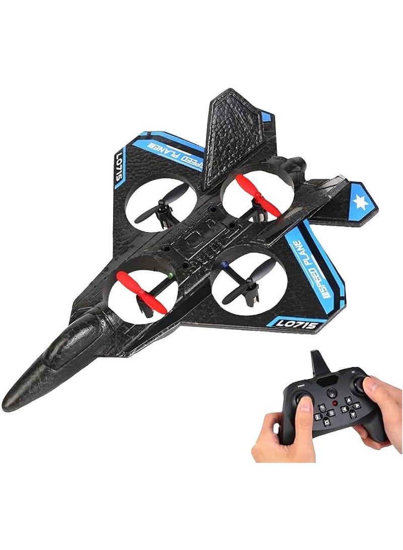 RC L0715 Quadcopter Floating Fighter Plane – Remote Control Aeroplane for Beginners, Kids & Adults – RTF with Colourful Lights & USB Charging Black  - Image 1