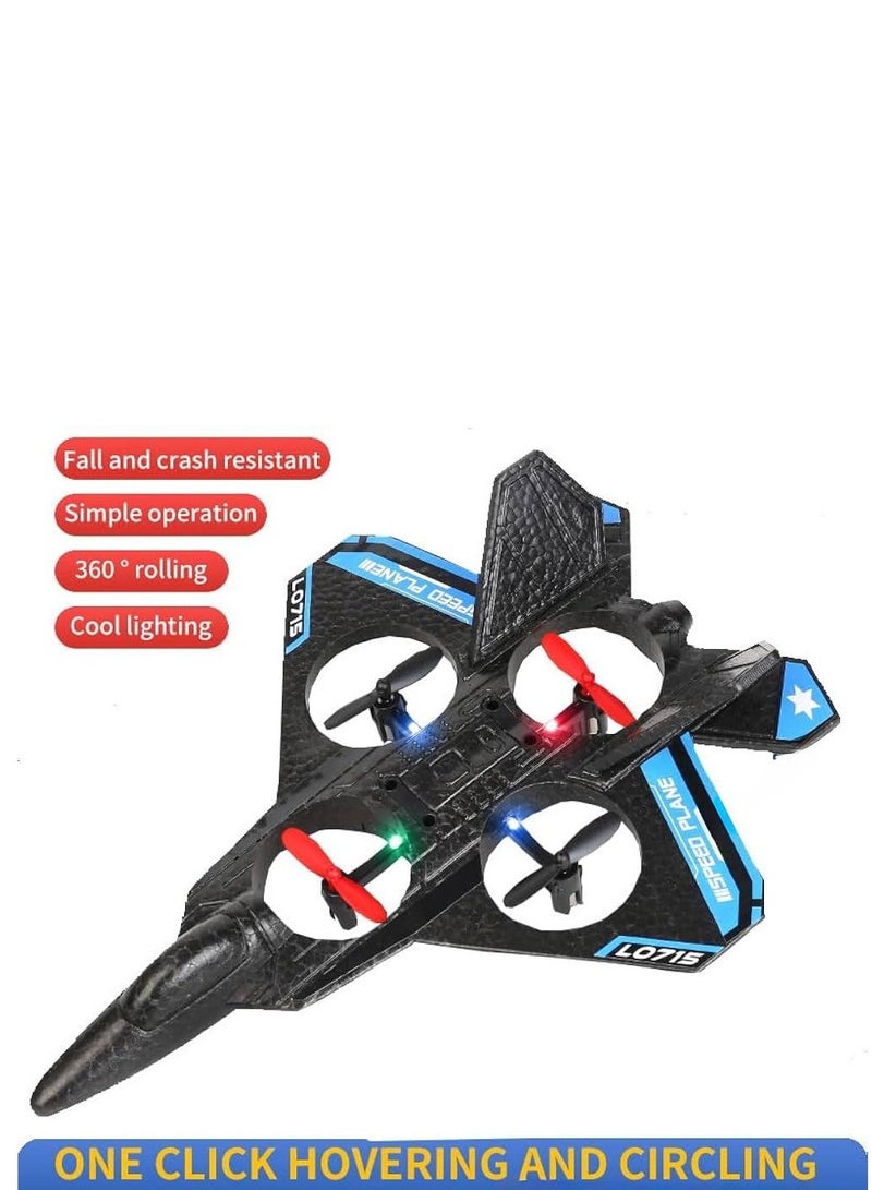 RC L0715 Quadcopter Floating Fighter Plane – Remote Control Aeroplane for Beginners, Kids & Adults – RTF with Colourful Lights & USB Charging Black  - Image 3