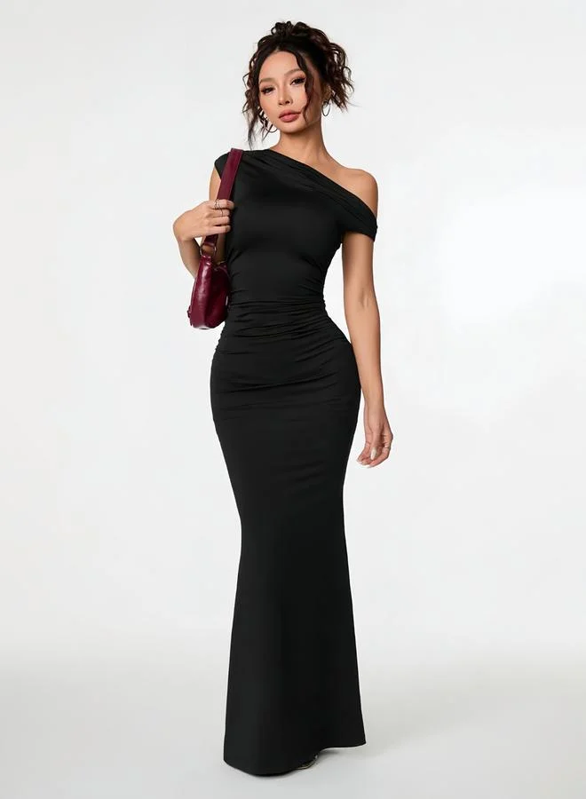 Take Two Black One-Shoulder Bodycon Maxi Dress