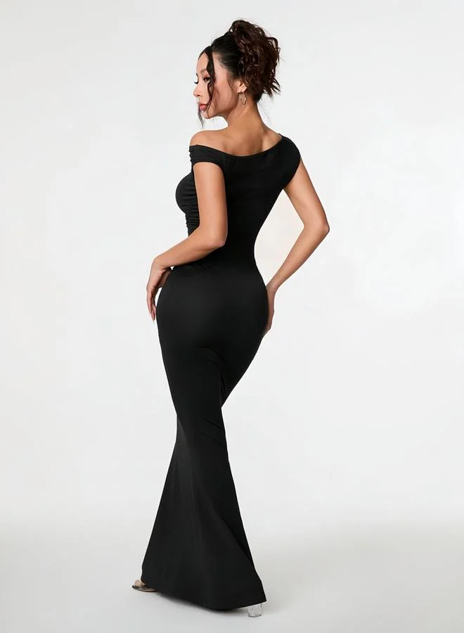 Take Two Black One-Shoulder Bodycon Maxi Dress