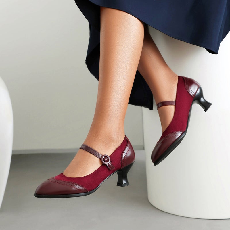 Spring Product Mid-Heel Round Head Burned Flower 40-43 Solid Color Shallow Buckle Ladies' Shoes - Image 5