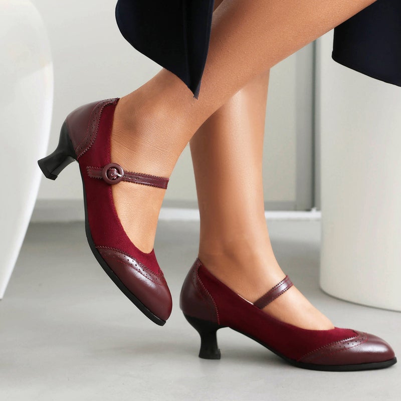 Spring Product Mid-Heel Round Head Burned Flower 40-43 Solid Color Shallow Buckle Ladies' Shoes - Image 2