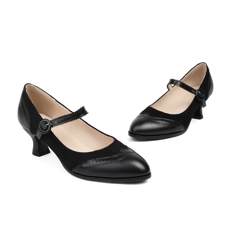 Spring Product Mid-Heel Round Head Burned Flower 40-43 Solid Color Shallow Buckle Ladies' Shoes - Image 1