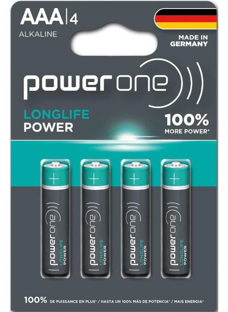 Power One Battery LONGLIFE Power AAA4 100% More Power Battery Long Performing LR03 MN2400 Alkaline Batteries Made in Germany with Long Shelf Life - Pack of 4 & LONGLIFE Power AA2 100% More Power Battery Long Performing LR6 MN1500 Alkaline Batteries Made in Germany with Long Shelf Life - Pack of 2Bundle - Image 2
