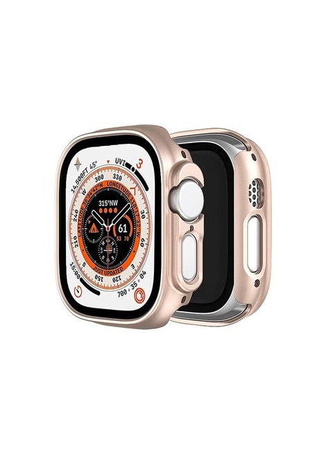 Apple Watch Ultra 49mm Case, Ultra-Thin Lightweight Electroplating Hard PC Frame Cover Frosted Texture Half Pack Protective Case (Rose Gold)