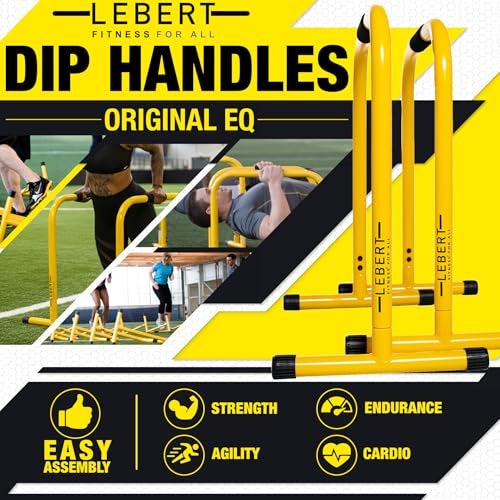 Lebert Fitness Dip Bar Stand - Original EQualizer Total Body Strengthener Pull Up Bar Home Gym Exercise Equipment Dipping Station - Hip Resistance Band, Workout Guide and Online Group - Yellow - Image 2