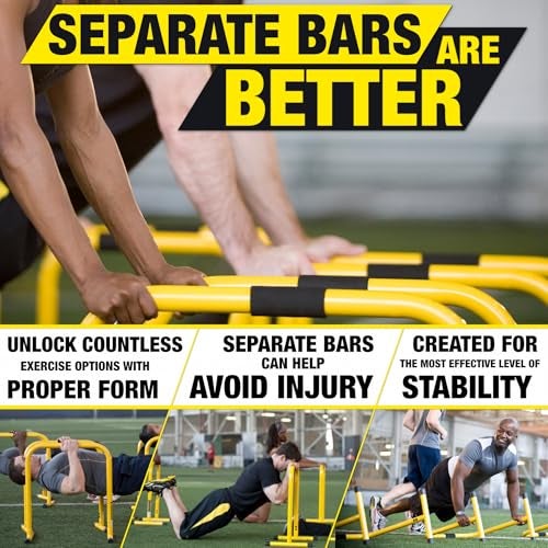 Lebert Fitness Dip Bar Stand - Original EQualizer Total Body Strengthener Pull Up Bar Home Gym Exercise Equipment Dipping Station - Hip Resistance Band, Workout Guide and Online Group - Yellow - Image 4