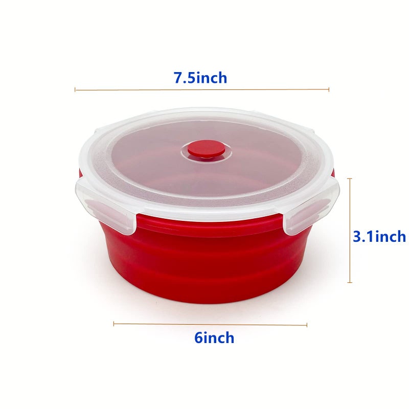 Lunbengo 1200ml Large Camping Bowl with Foldable Spoon  Collapsible Bowl With Lid  Silicone Bento Box Container  For Travel Camping Meal Prep & Food Storage  Microwave Dishwasher Safe  Red - Image 3